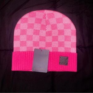 Louis Vuitton Pink Checkered Beanie
